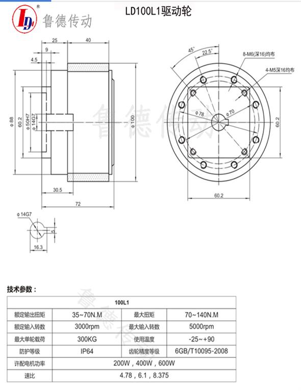 AGV行走輪LD100L1驅(qū)動輪圖形