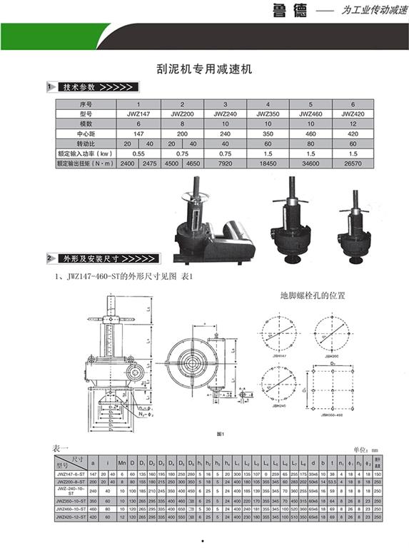 JWZ刮泥機(jī)專用減速機(jī)參數(shù)